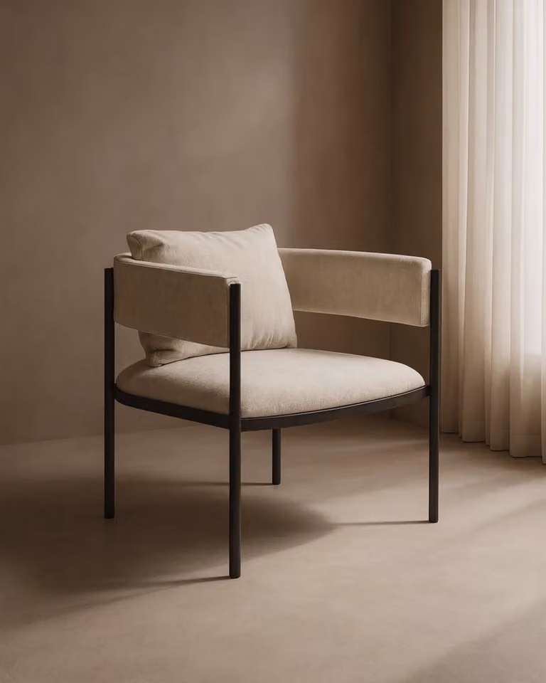Envie I Lounge Chair Giselle Grey Beige Velvet Fabric with Metal Frame