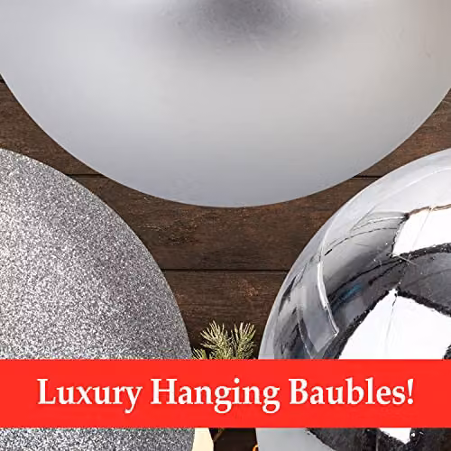 VFM e-Store Silver Round Christmas Baubles, 3 Pack, Diameter: 12 cm – 4