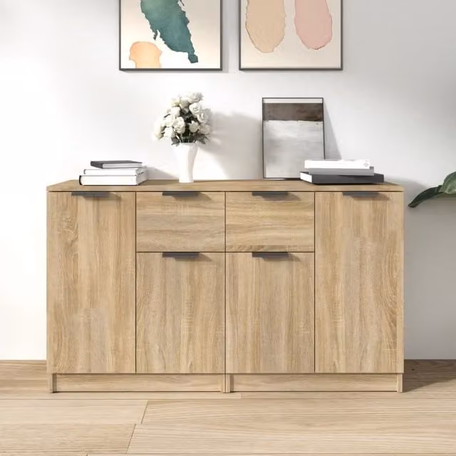 Berkfield Home Set of 2 Sonoma Oak Sideboards in Brown, Engineered Wood, W/D/H: 60 x 30 x 70 cm
