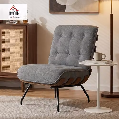 HOMCOM Modern Fabric Accent Chair with Armrests and Metal Frame in Grey and Black – 2