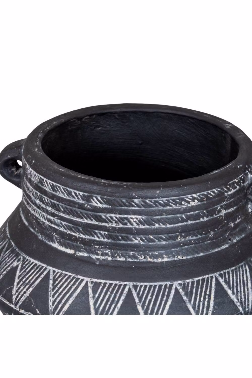 KDMD Etched Round Ceramic Decorative Flower Pot with Handle in Black – 3