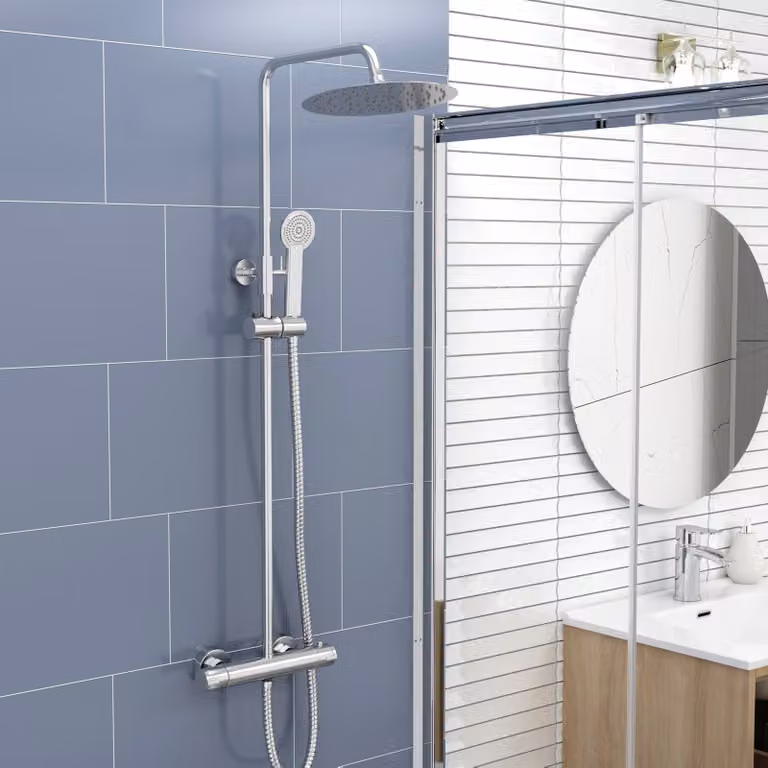 Royal Bathrooms Grace Chrome Round Thermostatic Bar Shower Set with Hand Shower