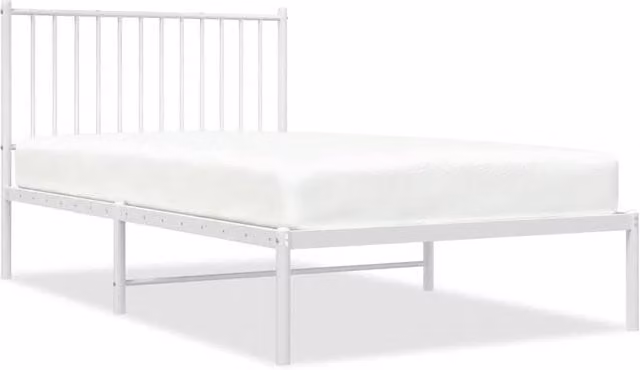 Berkfield Home Metal Bed Frame with Headboard in White, W/D/H: 100 x 190 cm
