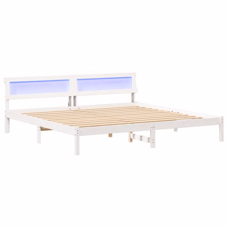 Berkfield Home Modern Solid Pine Wood Bed with Headboard and LED Strip Lights, White, W/D/H: 180 x 200 cm