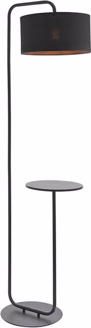 Loops Satin Black Floor Lamp with Side Table and Black Fabric Shade, Height: 175 cm, Shade Diameter: 38 cm – 1