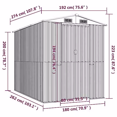 vidaXL Green Galvanised Steel Gable Garden Shed W/D/H: 192 x 274 x 223 cm – 3