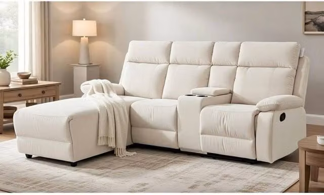 DS Living Sorento 3 Seater Right Hand Corner Fabric Reclining Sofa in Beige