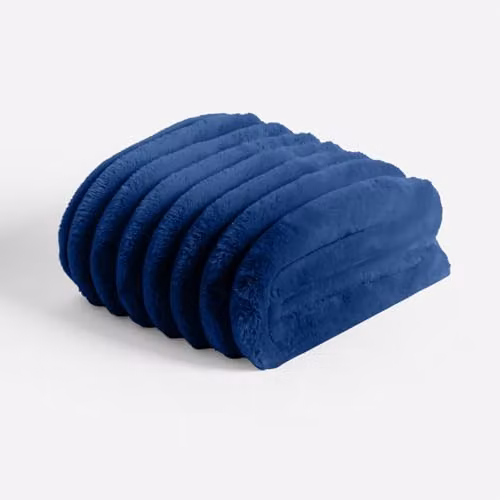 OHS Navy Blue Faux Fur Fleece Throw Blanket, W/D: 120 x 150 cm – 3