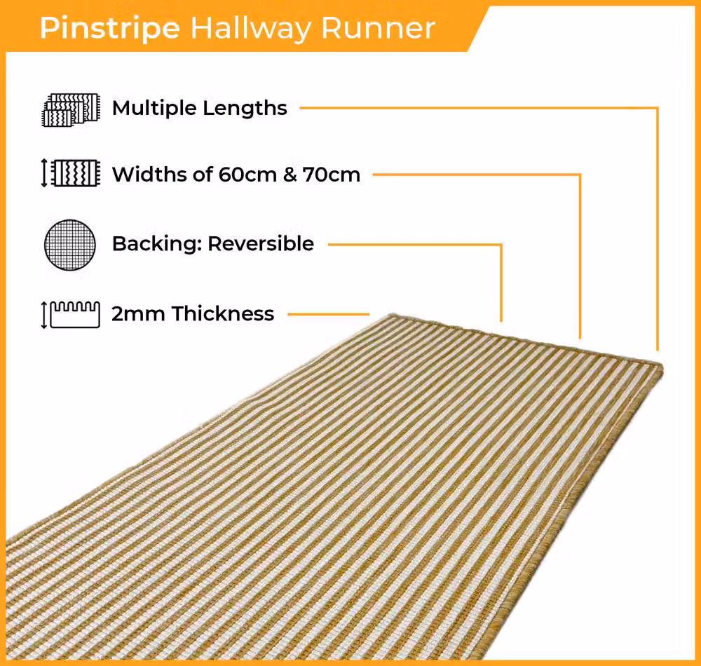 runrug Pinstripe Carpet Runner Rug in Black, Reversible and Stain Resistant, W/D/H: 70 x 300 cm – 2