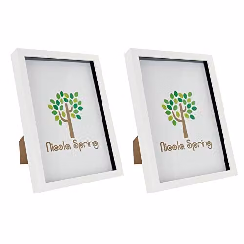 Nicola Spring Modern Rectangular 3D Shadow Box Photo Frame, White, A4