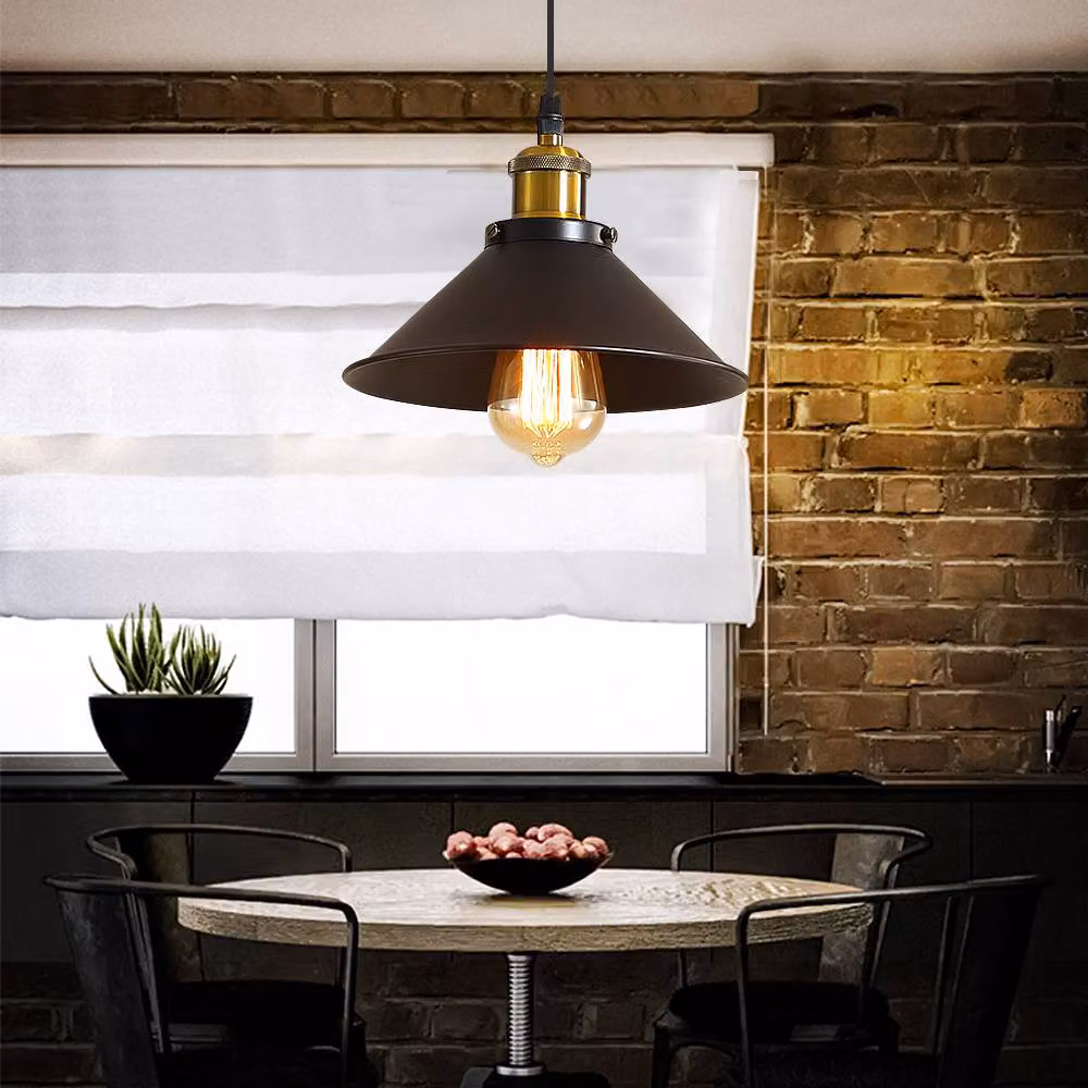 Goeco Vintage Industrial Metal Pendant Light in Black and Gold/Brass with E27 Fitting – 3