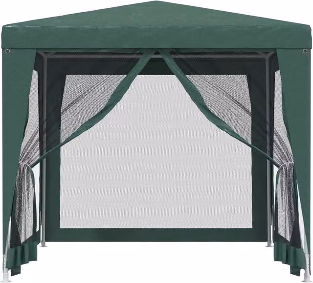 Berkfield Home Party Tent with 4 Mesh Sidewalls, Green, W/D/H: 250 x 250 x 245 cm
