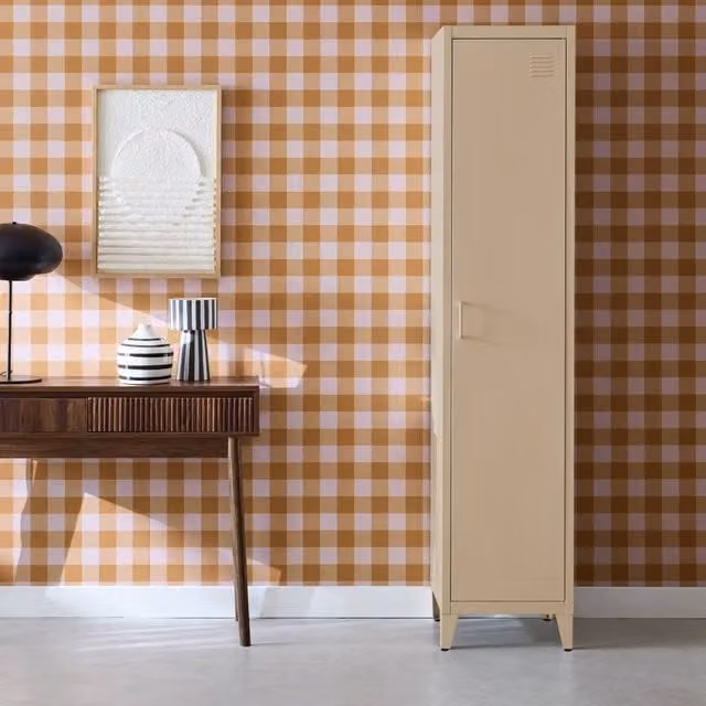 sweeek Industrial Metal Storage Cabinet in Beige with Hinged Doors and Internal Shelves, H 180 x W 38 x D 38 cm – 1