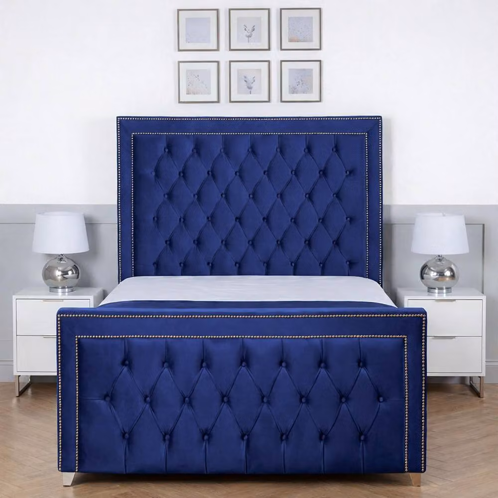 Living Comfort Bedz Metro Blue Velvet Upholstered Gas Lift Storage Bed with 48 Inch Headboard, W/D: 90 x 200 cm – 2