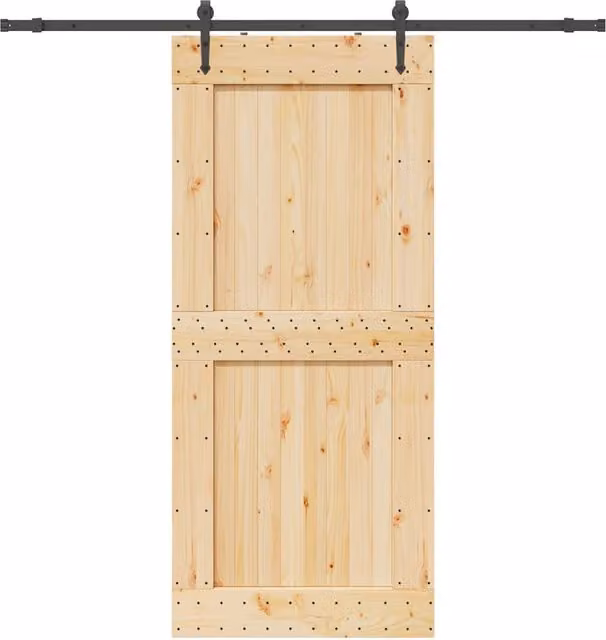 Berkfield Home Modern Sliding Door with Hardware Set, Solid Wood Pine, Brown, W: 100 cm, H: 210 cm