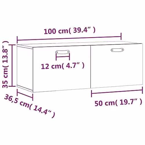 vidaXL Wall Cabinet in Smoked Oak, W: 100 cm, D: 36.5 cm, H: 35 cm – 3