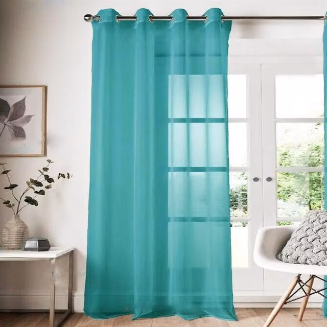 Roseley Plain Transparent Voile Eyelet Fabric Panel Curtain in Petrol/Turquoise, Width: 91.44 cm