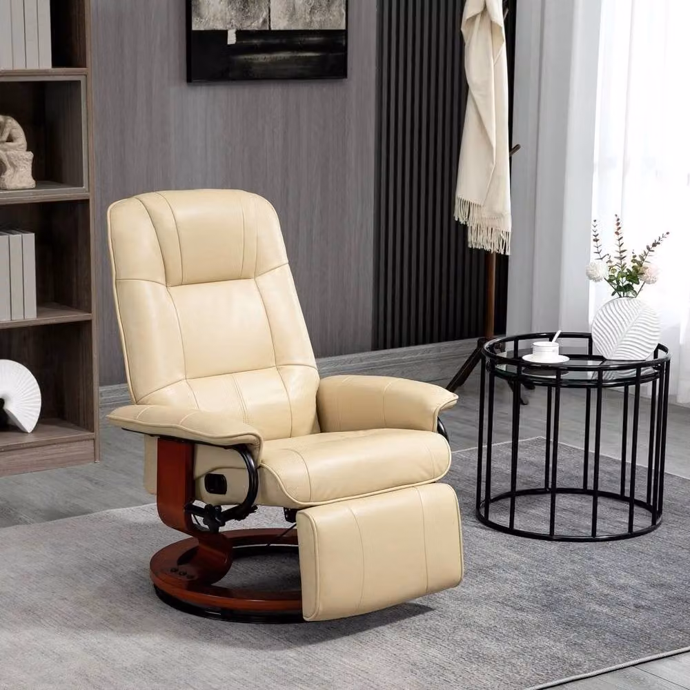 FORGEVIO Manual Recliner Swivel Chair in Beige with Solid Wood Frame – 3
