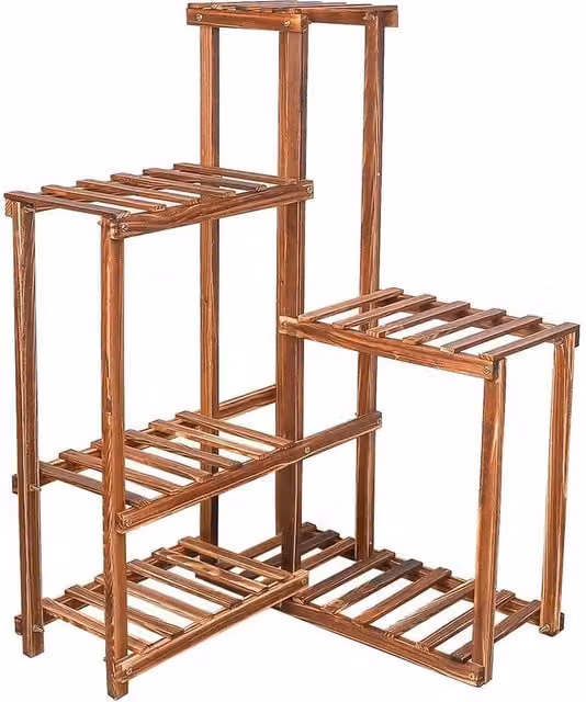 KORVIXA 6 Tier Brown Pine Wood Plant and Shoe Rack Combination Shelf – 1