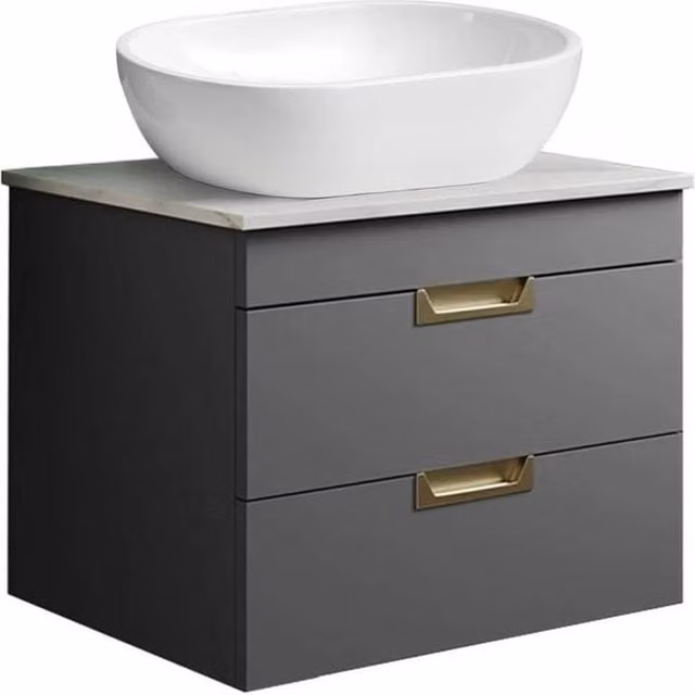 FORGEVIO Grey Modern Wall Mounted Bathroom Vanity Unit with Basin and Soft Close Doors