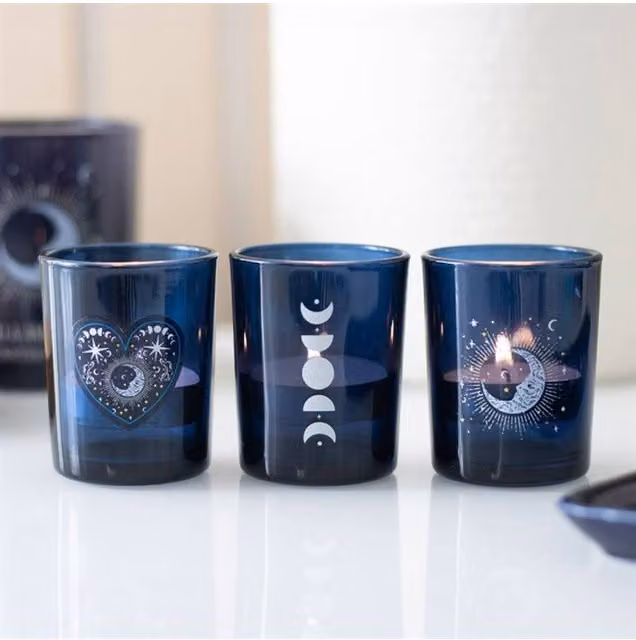 KDMD Set of 3 Blue Glass Round Votive and Tealight Candle Holders