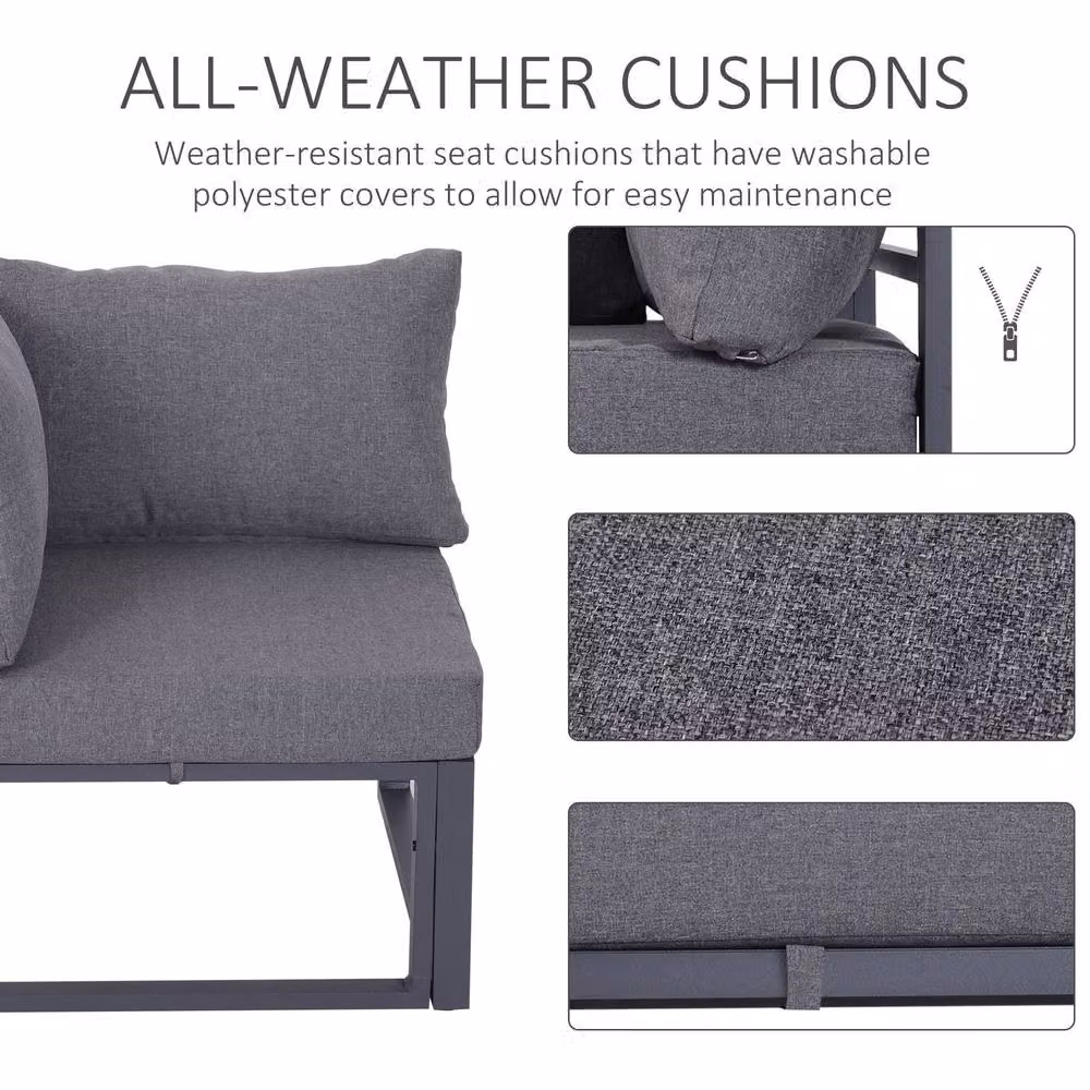 OUTSUNNY 6-Piece Outdoor Sectional Sofa Conversation Set with Grey Aluminum Frame – 3
