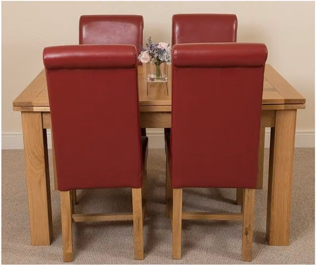 Thats Furniture Richmond Oak Extending Dining Table and 4 Red Leather Washington Chairs