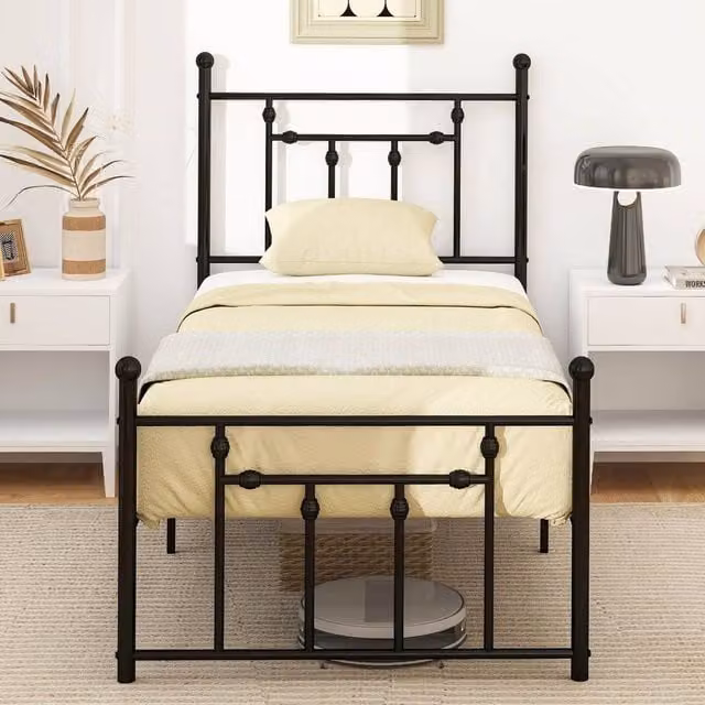 Costway Single Metal Bed Frame with Metal Slats, Black, W/D/H: 90 x 200 cm – 1