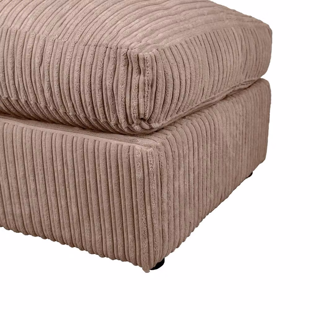 LUXURY LIFE Declan Jumbo Cord Fabric Footstool in Light Brown, W/D/H: 60 x 60 x 65 cm – 2