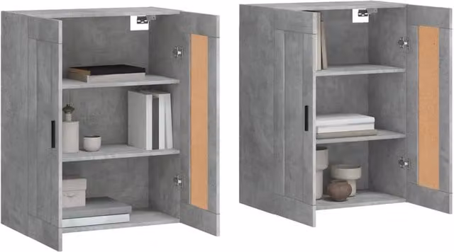 Berkfield Home Set of 2 Wall Mounted Cabinets in Concrete Grey with Hinged Doors and Internal Shelves