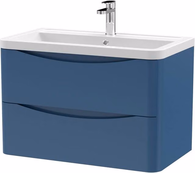 Balterley Dunwood 2 Drawer Wall Hung Vanity Basin Unit, Satin Blue, W: 80 cm, D: 54 cm
