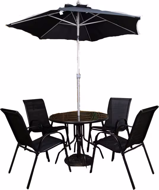 Samuel Alexander Modern Black 4 Person Round Glass Dining Table with Parasol and Base