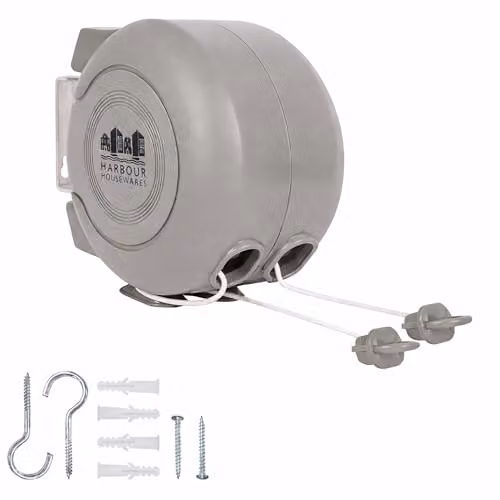 Harbour Housewares Retractable Dual Cord Washing Line, 2 x 15m, Grey