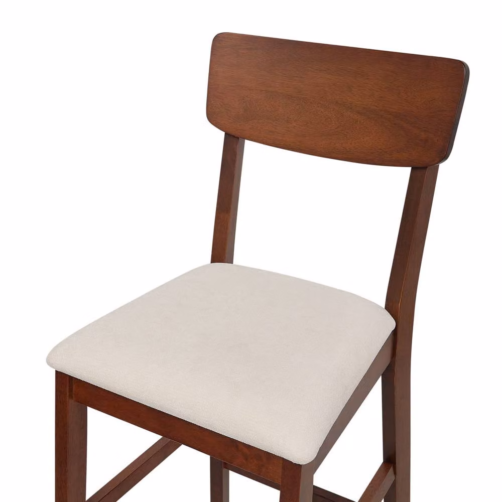 Wyld and Coco Set of 2 Rubberwood Bar Chairs with Brown Fabric Upholstery in Light Beige – 4