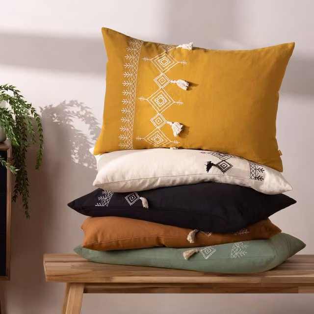 Make It A Home Pritta Black Cotton Embroidered Tasselled Cushion