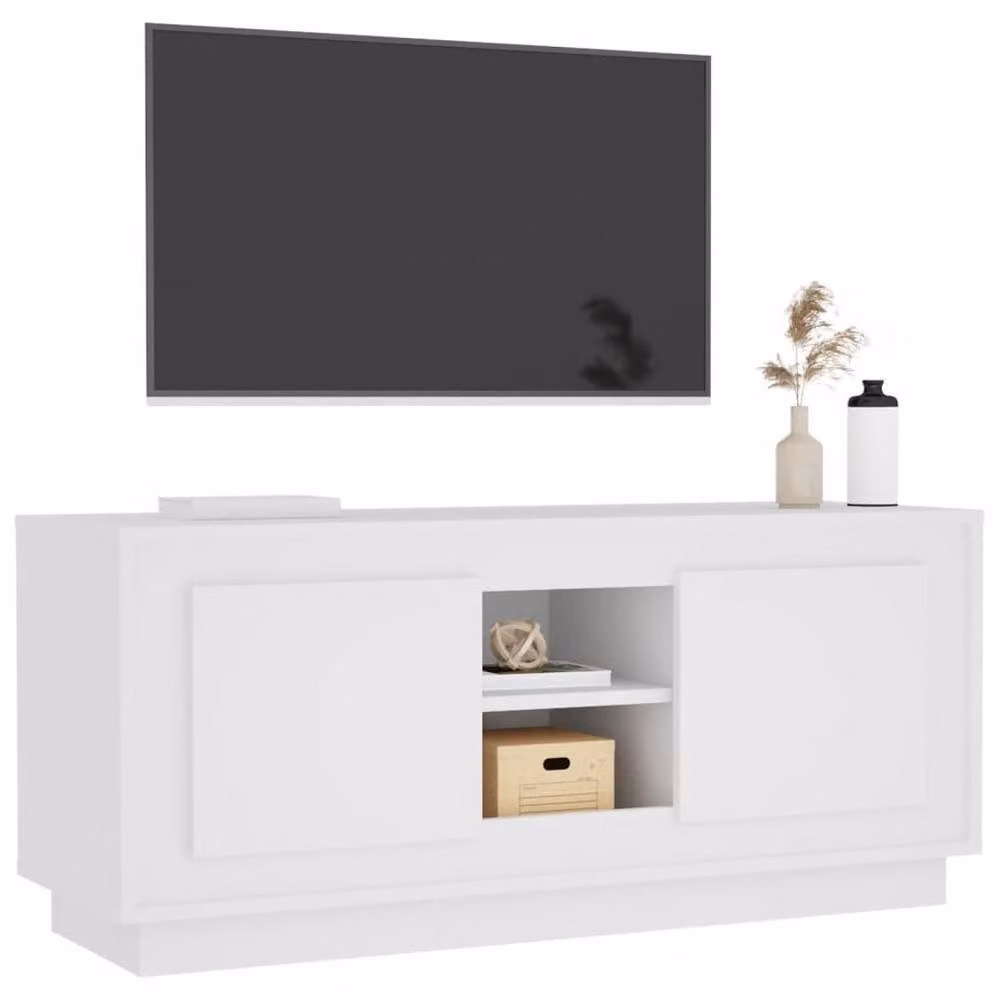 Berkfield Home Modern White TV Cabinet in Matt MDF, W/D/H: 102 x 35 x 45 cm – 3