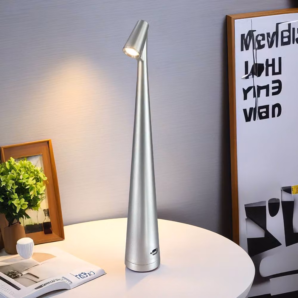 INMTFEI Touch LED Table Lamp in Silver, USB-C Rechargeable with Dimmer Function – 3