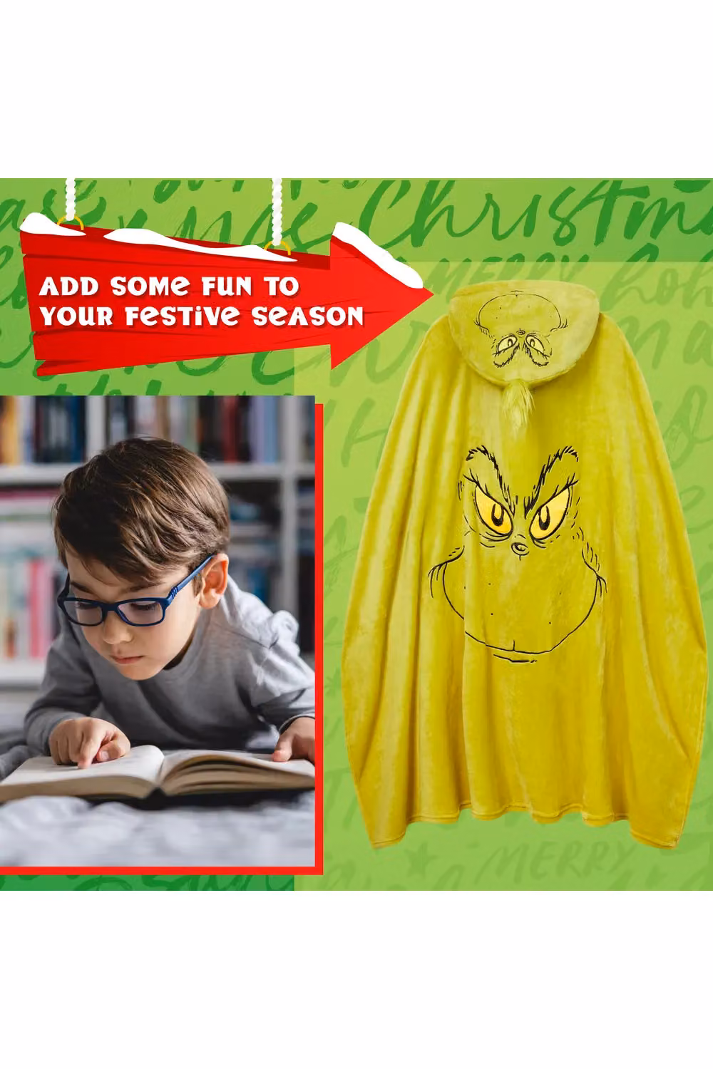 Carbotex The Grinch Hooded Fleece Blanket in Green or Yellow – 4