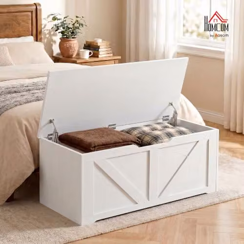 HOMCOM White Lacquered Storage Trunk Bench with Soft Close Lid, W/D/H: 100 x 45 x 40 cm – 2