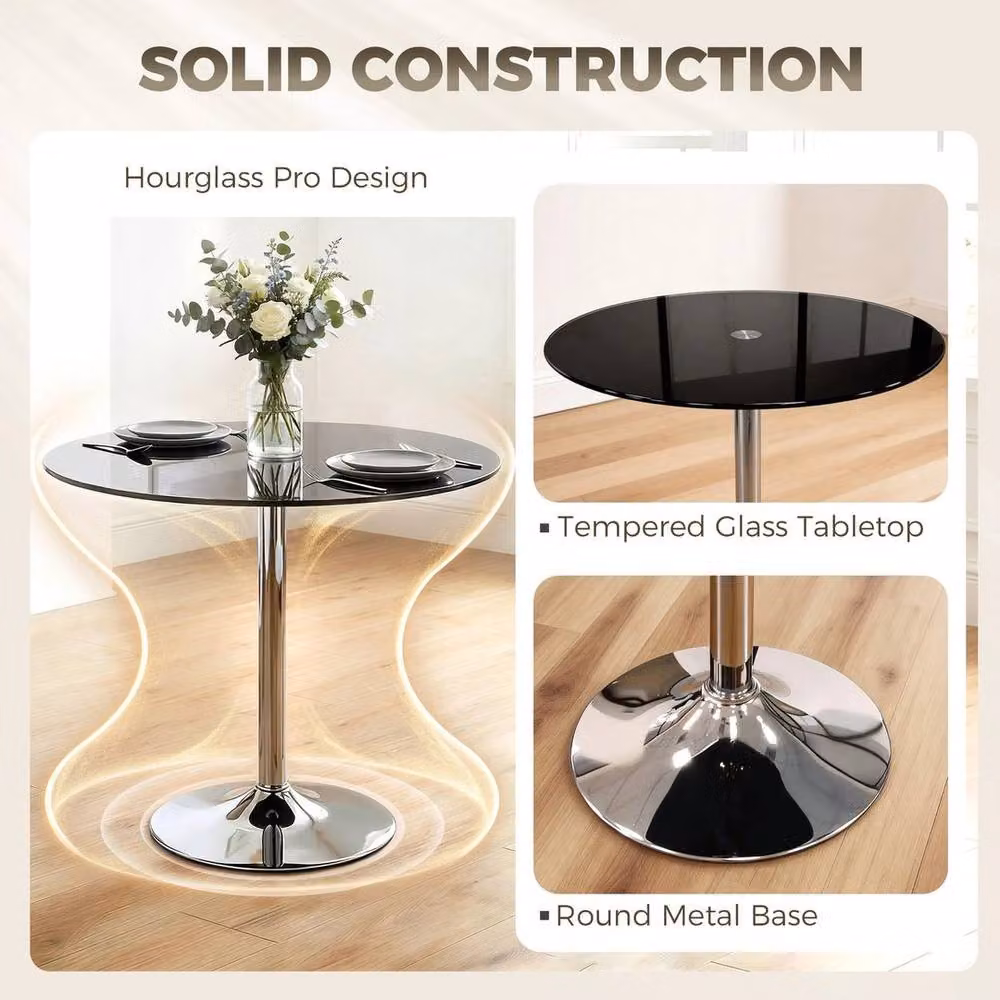 NESTLUNE Round Bar Table with Black Tempered Glass Top and Steel Frame, Diameter: 80 cm – 5