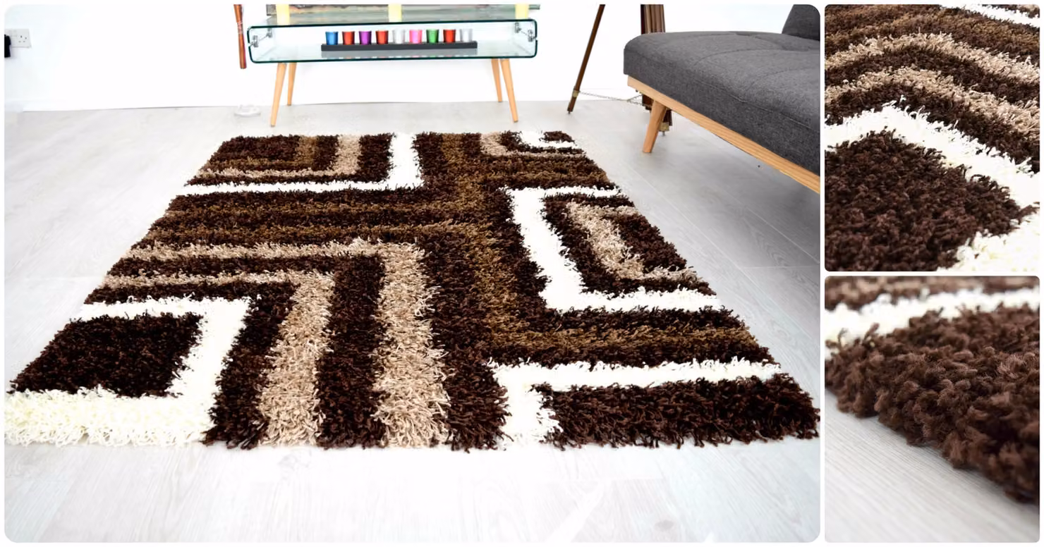 Bravich LTD Thick Shaggy Tides Rug in Brown, W: 200 cm, D: 290 cm – 4