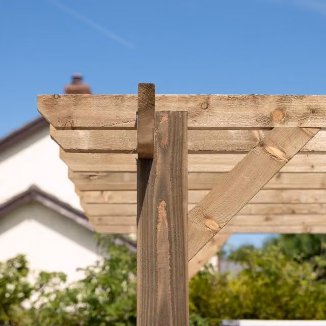 Ruby UK Modern Wooden Pergola with Flat Open Roof in Red and Brown