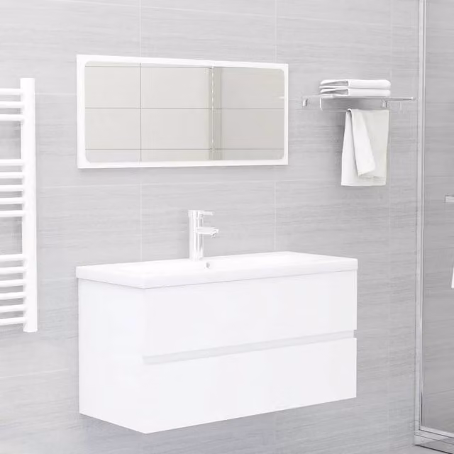 Berkfield Home White Engineered Wood Bathroom Sink Cabinet with Built-in Basin W/D/H: 90.0 x 38.5 x 45.0 cm