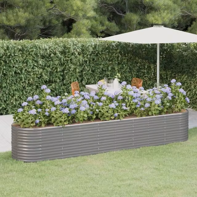 Berkfield Home Garden Grey Powder-coated Steel Raised Bed W/D/H: 368 x 80 x 68 cm – 1