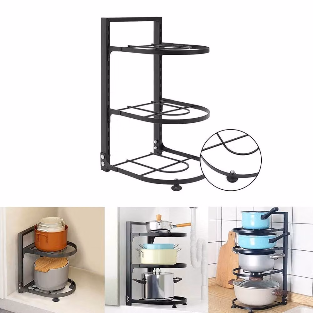FORGEVIO 3 Tier Metal Kitchen Pan and Pot Holder in Black, W/D/H: 43.5 x 27.0 x 43.5 cm – 2