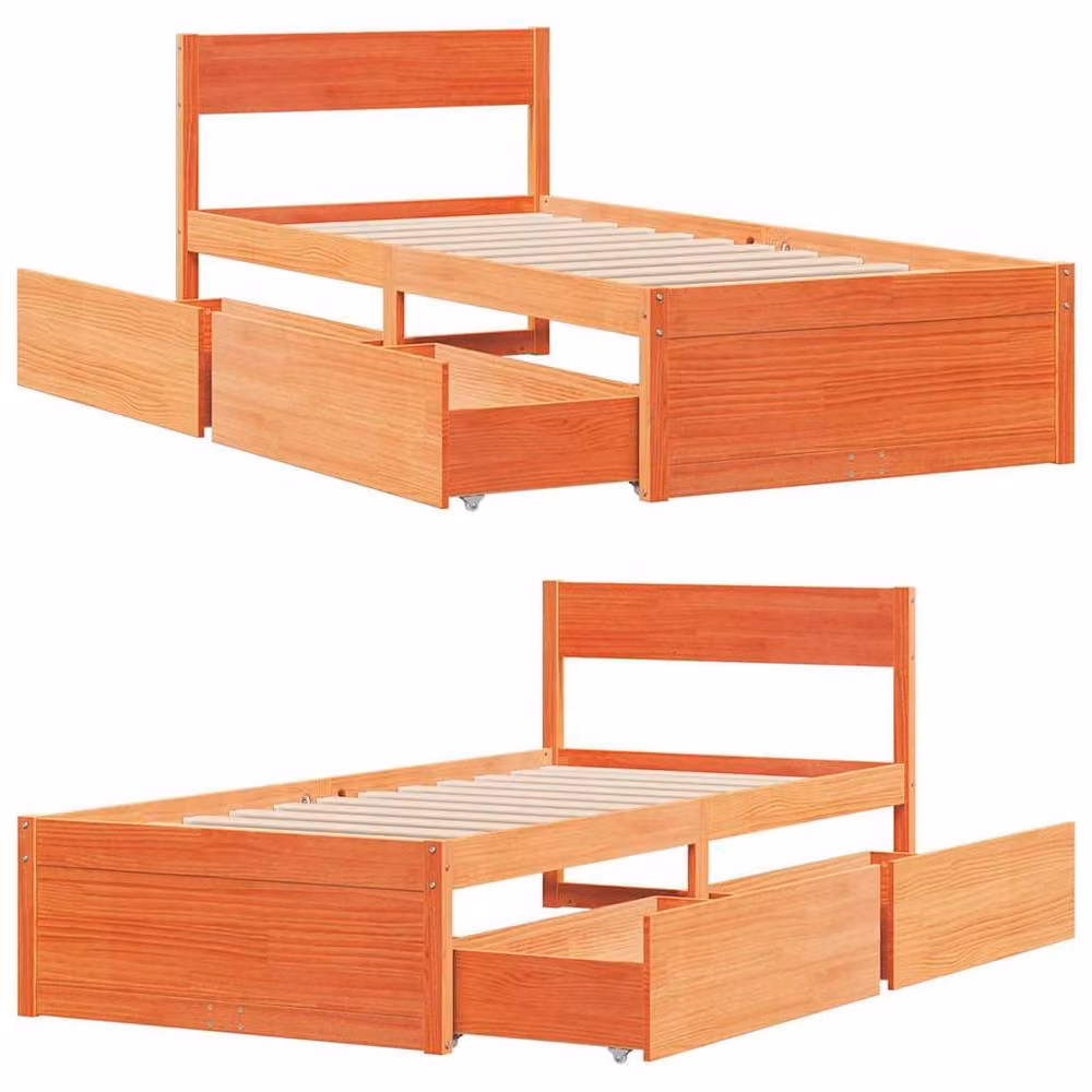 Berkfield Home Modern Single Bed Frame in Waxed Brown Solid Pine, W/D/H: 190 x 90 x 78 cm – 4