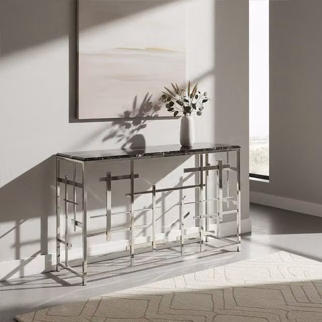 Orsina Modern Rectangular Marble and Metal Console Table in White, Black or Gold, W/D/H: 130 x 40 x 80 cm – 1