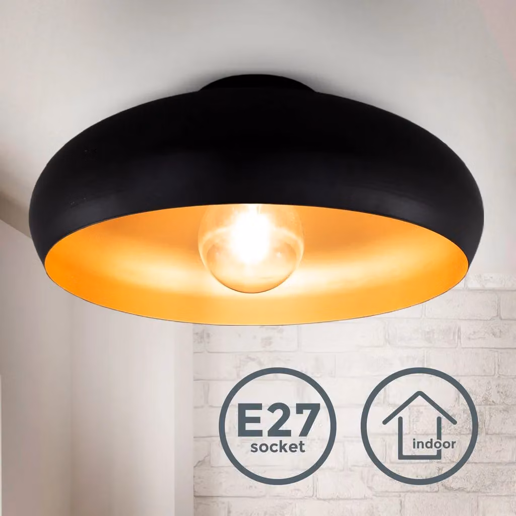 B.K.Licht Black and Gold Vintage Metal Round Ceiling Light, E27 60W, W/D/H: 39.5 x 39.5 x 17.5 cm – 2
