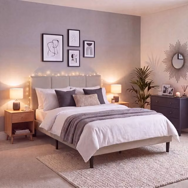 Vida Designs Modern Upholstered King Size Bed in Beige