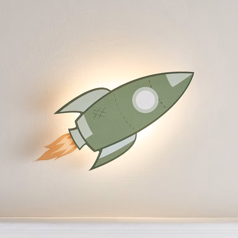 Lights4fun Battery Operated LED Rocket Childrens Wall Light with Remote and Timer in Blue and Green